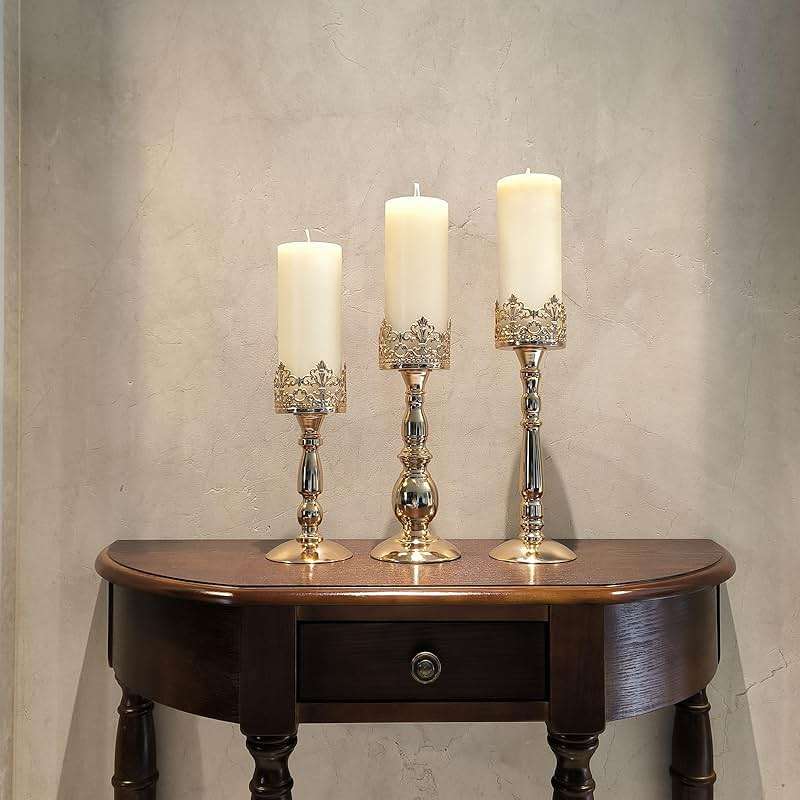 Candle Holders for Pillar Candles Set of 3 Gold Vintage Tall Candle Holders Decorative Large Table Centerpieces Candle Stand Decor - Image 6