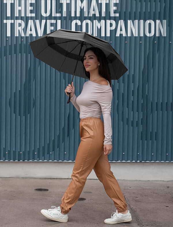 Repel Windproof Travel Umbrella - Compact & Withstands Winds up to 100MPH , Strongest Premium Auto Folding Umbrella for Rain and Sun - Durable, Light & Portable for Women & Men , Fits Backpack & Cars - Image 6