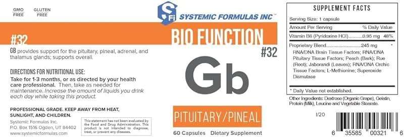 Systemic Formulas #32 Bio Function Gb Pituitary/Pineal 60 Capsules. Supports Mental Clarity and Focus and Normal circadian Rhythms. - Image 4