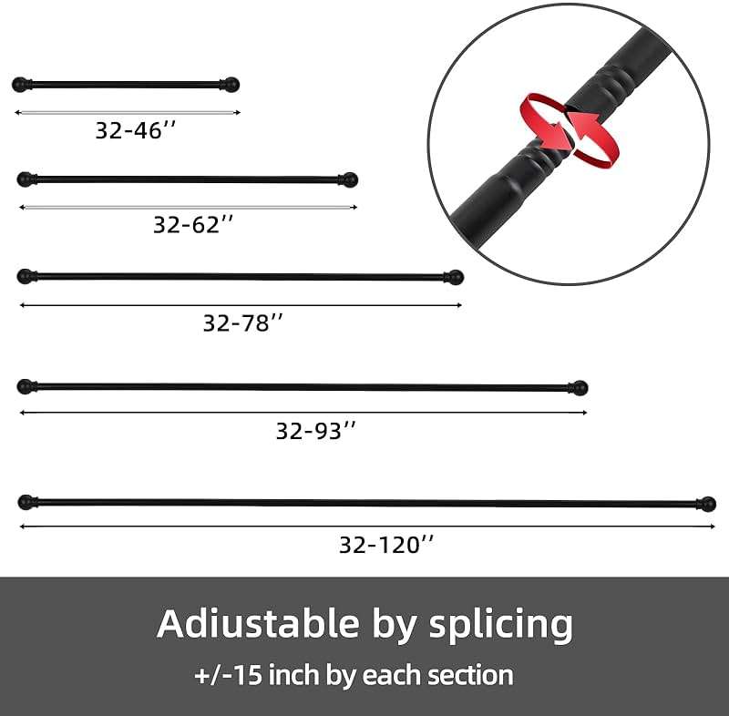 GXOACKJ Curtain Rods for windows 32-48 inch, 5/8 inch Decorative Curtain Rod Set, Matte Black Splicing Heavy Duty Metal Curtain Rod with Brackets - Image 6