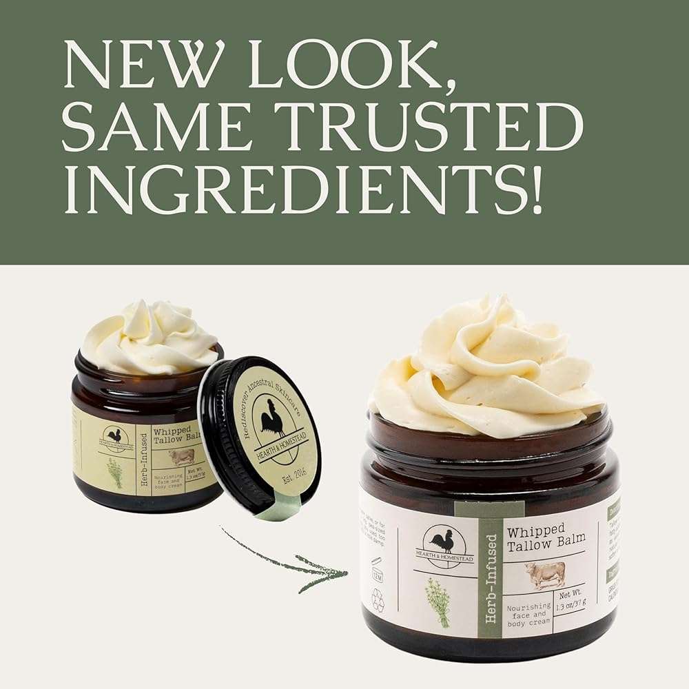 Hearth & Homestead Whipped Beef Tallow for Skin & Face - 100% Grass Fed, Eczema Cream & Body Butter - Organic Olive Oil, Calendula & Rose - Lotion & Hand Moisturizer for Dry Skin, Unscented, 1.3oz - Image 2