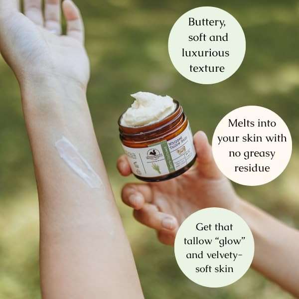 Hearth & Homestead Whipped Beef Tallow for Skin & Face - 100% Grass Fed, Eczema Cream & Body Butter - Organic Olive Oil, Calendula & Rose - Lotion & Hand Moisturizer for Dry Skin, Unscented, 1.3oz - Image 6