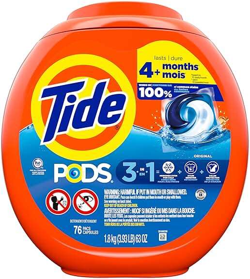 Tide PODS laundry detergent pacs, 3-in-1 Stain Remover, Odor Fighter, Color Protector, 76 Count, HE compatible, Original Scent - Image 12