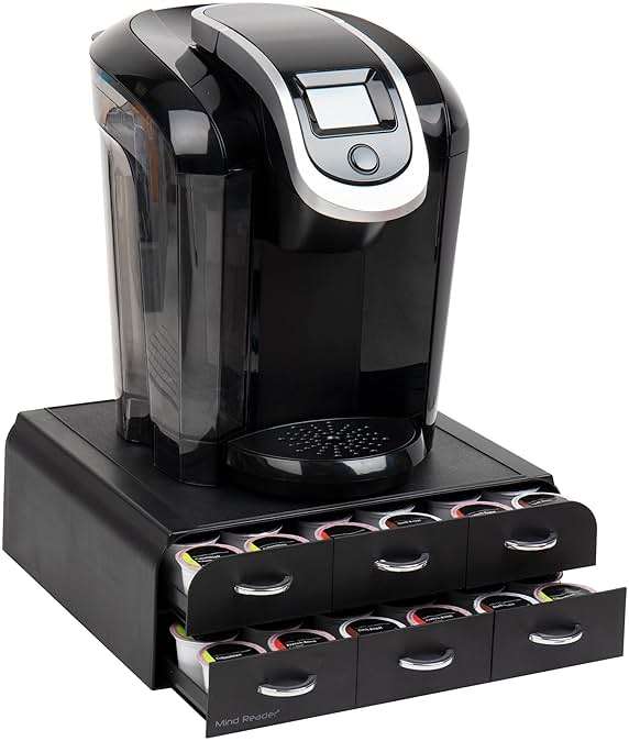 Mind Reader 72 Pod Coffee Drawer Organizer, 2 Tier Storage for Single Serve Pods, Coffee Machine Base, Countertop Pod Holder, Black - Image 1
