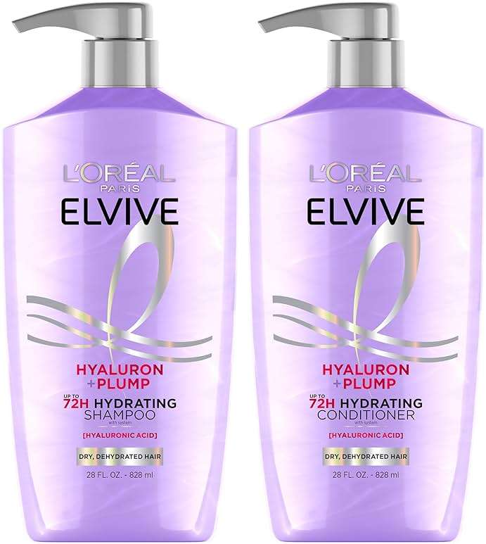 L'Oreal Paris Elvive Hyaluron Plump Shampoo and Conditioner Set for Dry, Dehydrated Hair, 72H Hydrating Hair Care, Infused with Hyaluronic Acid Complex, 53 Fl Oz Set - Image 1