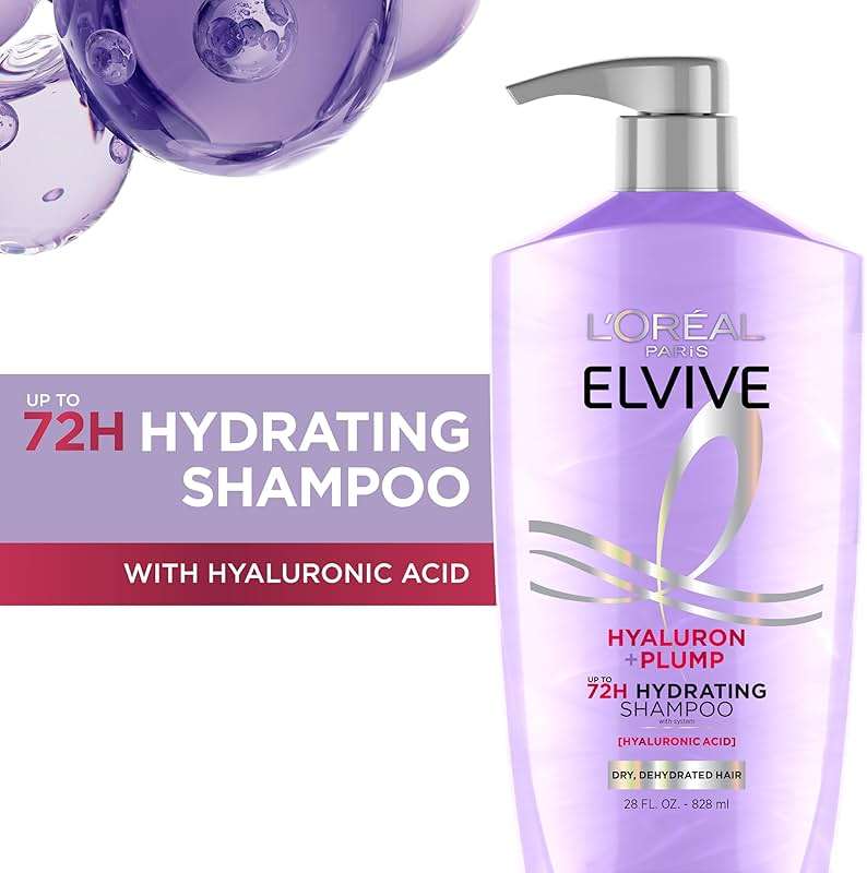 L'Oreal Paris Elvive Hyaluron Plump Shampoo and Conditioner Set for Dry, Dehydrated Hair, 72H Hydrating Hair Care, Infused with Hyaluronic Acid Complex, 53 Fl Oz Set - Image 2