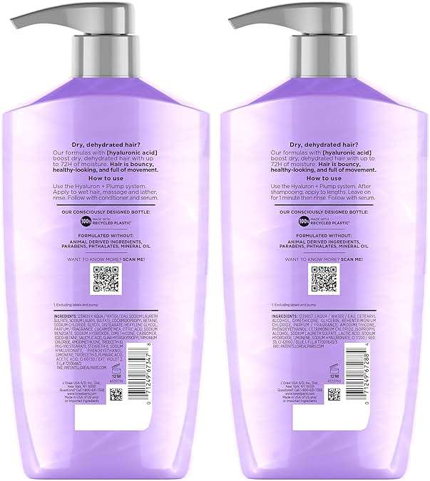 L'Oreal Paris Elvive Hyaluron Plump Shampoo and Conditioner Set for Dry, Dehydrated Hair, 72H Hydrating Hair Care, Infused with Hyaluronic Acid Complex, 53 Fl Oz Set - Image 11