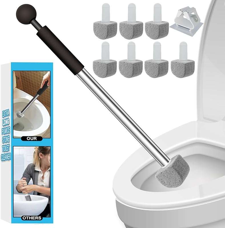 YINGMORE Pumice Stone Toilet Bowl Cleaner Toilet Deep Cleaning,Bathroom Cleaner Brush with Long Handle for Remove Hard Water Stains with Toilet Handle+ Pumice Stones - Image 1