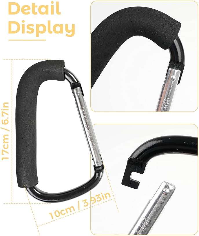 Stroller Hooks, 6.3" Large Stroller Clip, 2 Pack Stroller Hooks for Hanging Bags and Shopping, Stroller Accessories for Mommy, Large Carabiner - Image 5