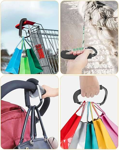 Stroller Hooks, 6.3" Large Stroller Clip, 2 Pack Stroller Hooks for Hanging Bags and Shopping, Stroller Accessories for Mommy, Large Carabiner - Image 6