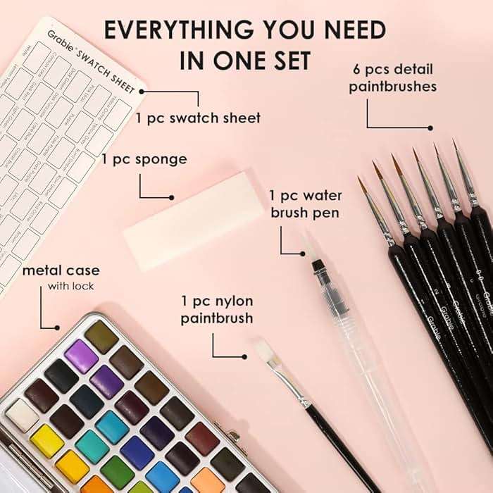 Grabie 50 Colors Watercolor Paint Set, Detail Paint Brush Included, Watercolor Paints, Painting Sets, Art Supplies for Painting, Travel Watercolor Set, Amateur Hobbyists - Image 2