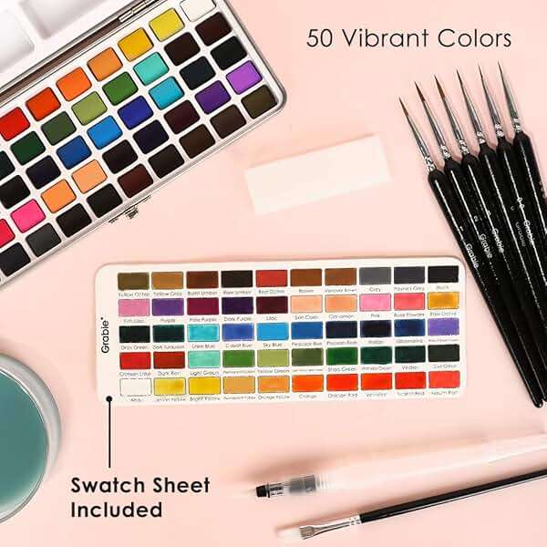 Grabie 50 Colors Watercolor Paint Set, Detail Paint Brush Included, Watercolor Paints, Painting Sets, Art Supplies for Painting, Travel Watercolor Set, Amateur Hobbyists - Image 3