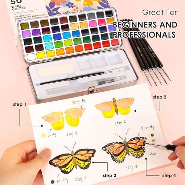Grabie 50 Colors Watercolor Paint Set, Detail Paint Brush Included, Watercolor Paints, Painting Sets, Art Supplies for Painting, Travel Watercolor Set, Amateur Hobbyists - Image 4