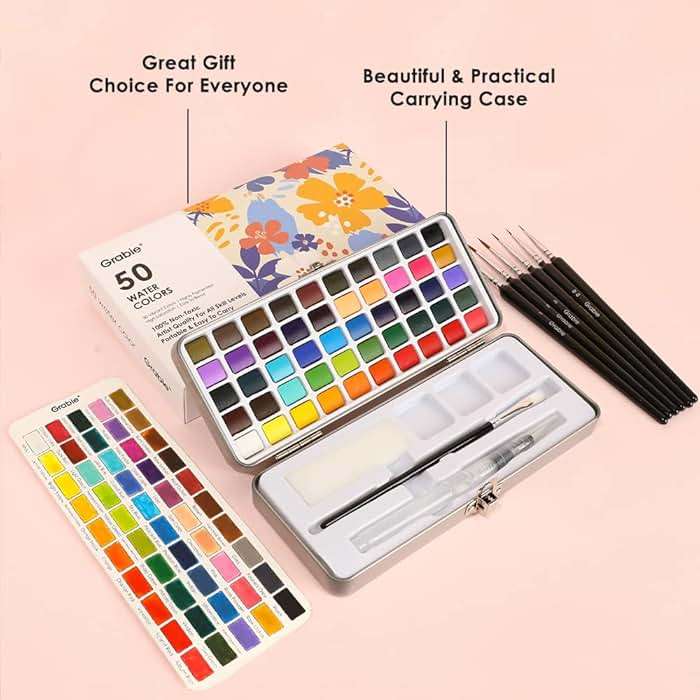 Grabie 50 Colors Watercolor Paint Set, Detail Paint Brush Included, Watercolor Paints, Painting Sets, Art Supplies for Painting, Travel Watercolor Set, Amateur Hobbyists - Image 5