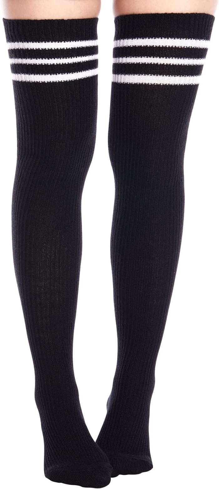 Moon Wood Women Thigh High Socks Long Over the Knee High Socks Striped above the knee Leg Warmers - Image 1