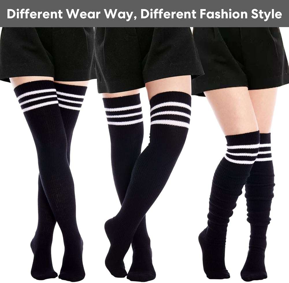 Moon Wood Women Thigh High Socks Long Over the Knee High Socks Striped above the knee Leg Warmers - Image 2