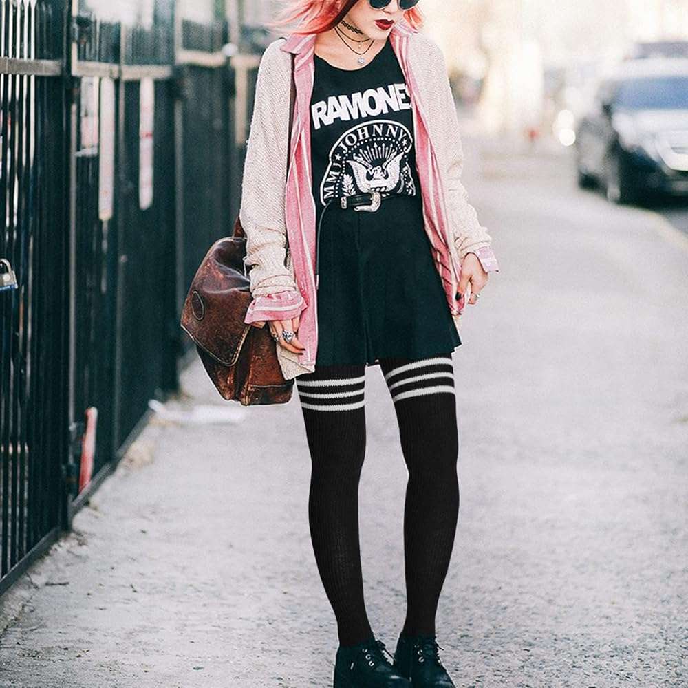Moon Wood Women Thigh High Socks Long Over the Knee High Socks Striped above the knee Leg Warmers - Image 6