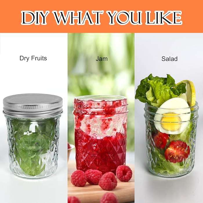Small Mason Jars 6 oz with Airtight Silver Lids,12 Pack 200ml Glass Diamond Canning Jar,Wide Mouth Jam Jars for Jelly,Salad,Preserving,Fermenting,Wedding Favors(Labels and Chalk Marker Included) - Image 4