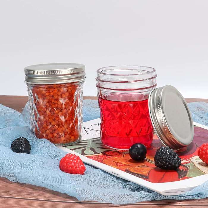 Small Mason Jars 6 oz with Airtight Silver Lids,12 Pack 200ml Glass Diamond Canning Jar,Wide Mouth Jam Jars for Jelly,Salad,Preserving,Fermenting,Wedding Favors(Labels and Chalk Marker Included) - Image 6