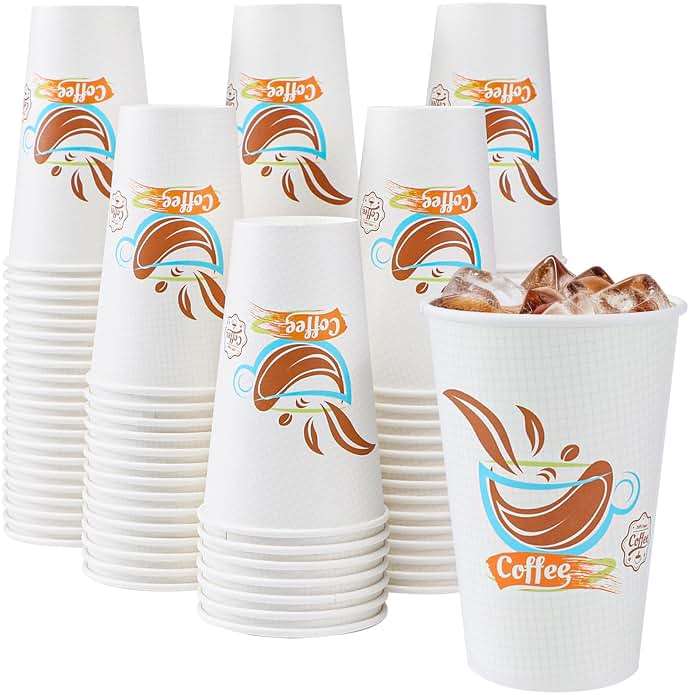 Lamosi 180 Pack 16 oz Coffee Cups, Paper Coffee Cups, Disposable Leakproof Cup for Cold Drinks or Hot Beverages - Image 1