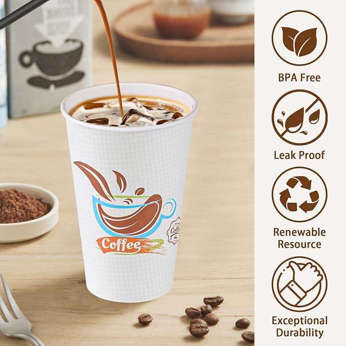 Lamosi 180 Pack 16 oz Coffee Cups, Paper Coffee Cups, Disposable Leakproof Cup for Cold Drinks or Hot Beverages - Image 4