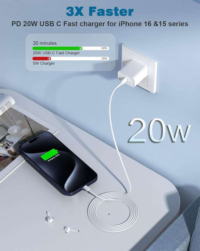 USB C Charger for iPhone 17/16 Charger Fast Charging,Type C Charge Apple Fast USB C Wall Chargers Block Adapter 6FT Charging Cable Cord for iPhone 17 Pro Max/Air/16/16Pro/15/15 Plus/iPad Pro/Air/Mini - Image 2