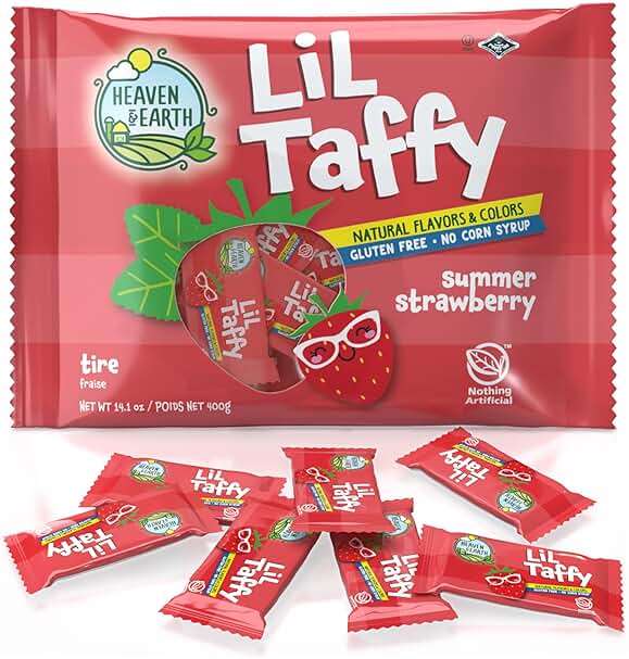 Heaven & Earth Summer Strawberry Lil Taffy (Approx. 40 Count) | Dye Free Candy | Natural Colors & Flavors | No High Fructose Corn Syrup | Gluten Free | Kosher | Goody Bag and Pinata Fillers - Image 1