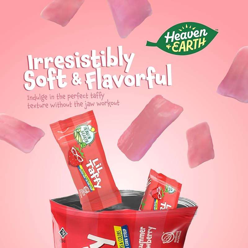 Heaven & Earth Summer Strawberry Lil Taffy (Approx. 40 Count) | Dye Free Candy | Natural Colors & Flavors | No High Fructose Corn Syrup | Gluten Free | Kosher | Goody Bag and Pinata Fillers - Image 3