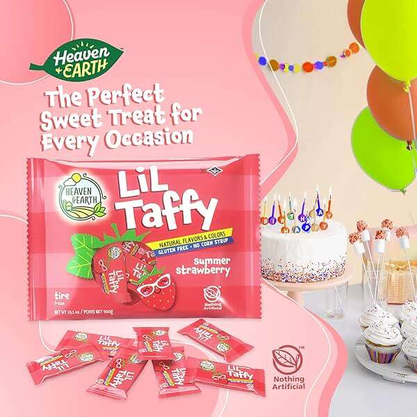 Heaven & Earth Summer Strawberry Lil Taffy (Approx. 40 Count) | Dye Free Candy | Natural Colors & Flavors | No High Fructose Corn Syrup | Gluten Free | Kosher | Goody Bag and Pinata Fillers - Image 4