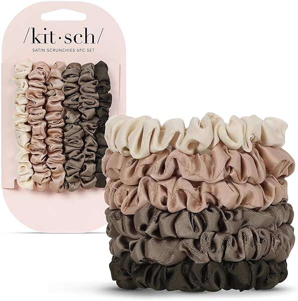 Kitsch Ultra-Petite Satin Scrunchies for Women - No Crease, Frizz-Free Sleep | Softer Than Silk Scrunchies Gentle On Hair Scrunchies for All Hair Types | Stylish Hair Accessories - Eucalyptus, 6pcs - Image 1