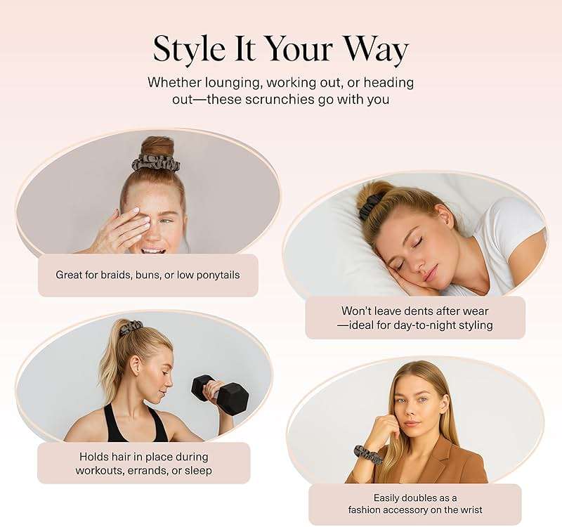 Kitsch Ultra-Petite Satin Scrunchies for Women - No Crease, Frizz-Free Sleep | Softer Than Silk Scrunchies Gentle On Hair Scrunchies for All Hair Types | Stylish Hair Accessories - Eucalyptus, 6pcs - Image 5