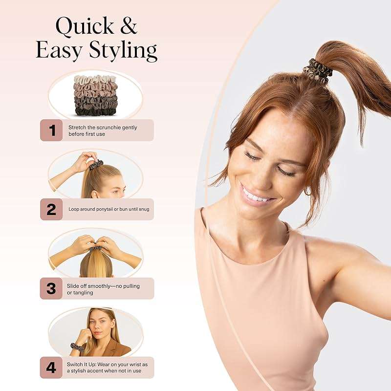 Kitsch Ultra-Petite Satin Scrunchies for Women - No Crease, Frizz-Free Sleep | Softer Than Silk Scrunchies Gentle On Hair Scrunchies for All Hair Types | Stylish Hair Accessories - Eucalyptus, 6pcs - Image 6
