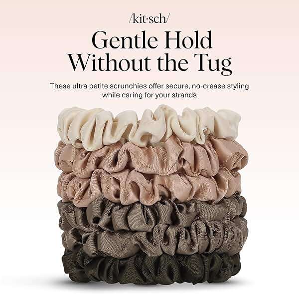Kitsch Ultra-Petite Satin Scrunchies for Women - No Crease, Frizz-Free Sleep | Softer Than Silk Scrunchies Gentle On Hair Scrunchies for All Hair Types | Stylish Hair Accessories - Eucalyptus, 6pcs - Image 8
