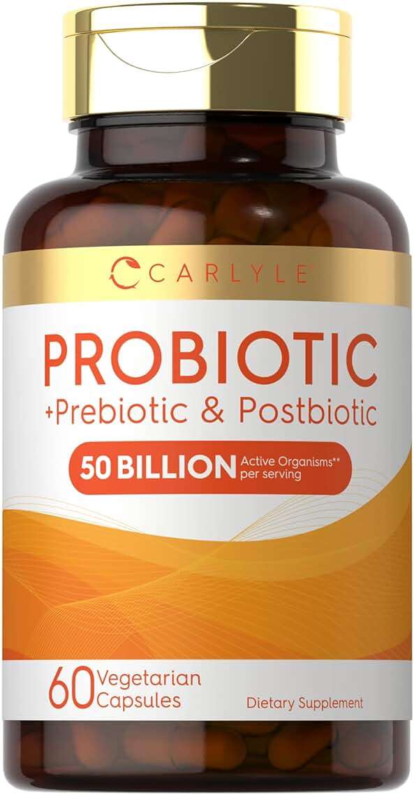 Carlyle Probiotic for Women and Men | 50 Billion CFU | 60 Capsules | Plus Prebiotic and Postbiotic | Complex Supplement | Vegetarian, Non-GMO, and Gluten Free - Image 1