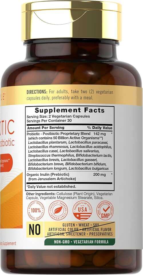 Carlyle Probiotic for Women and Men | 50 Billion CFU | 60 Capsules | Plus Prebiotic and Postbiotic | Complex Supplement | Vegetarian, Non-GMO, and Gluten Free - Image 2