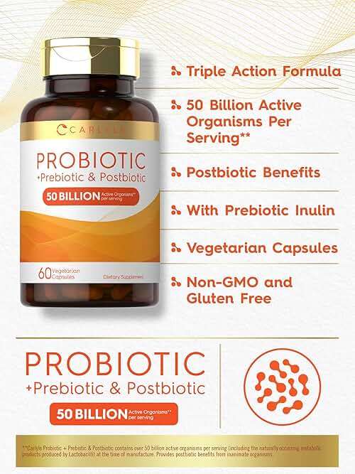 Carlyle Probiotic for Women and Men | 50 Billion CFU | 60 Capsules | Plus Prebiotic and Postbiotic | Complex Supplement | Vegetarian, Non-GMO, and Gluten Free - Image 3
