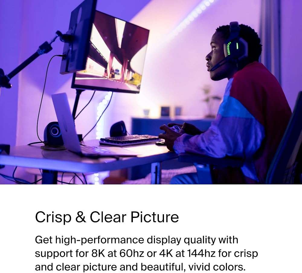 Belkin USB Type C to DisplayPort 1.4 Cable 6.6ft/2m, 32.4Gbps, 8K@60Hz or 4K@144HZ, with HBR3, DSC, HDCP 2.2, DP Alt Mode, Backwards Compatible, Works with Windows, MacOS, iPadOS, Android, and More - Image 3