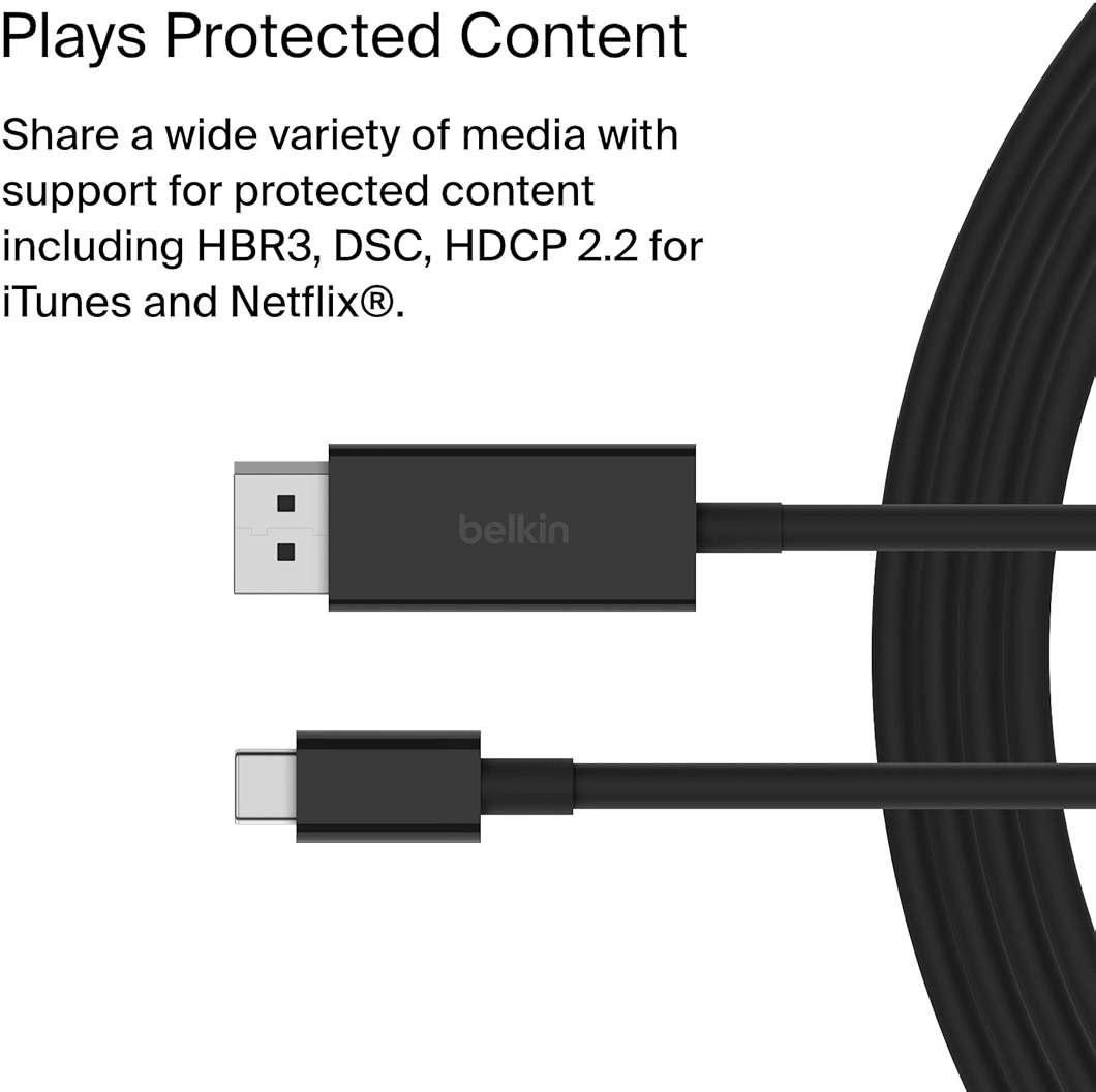 Belkin USB Type C to DisplayPort 1.4 Cable 6.6ft/2m, 32.4Gbps, 8K@60Hz or 4K@144HZ, with HBR3, DSC, HDCP 2.2, DP Alt Mode, Backwards Compatible, Works with Windows, MacOS, iPadOS, Android, and More - Image 7