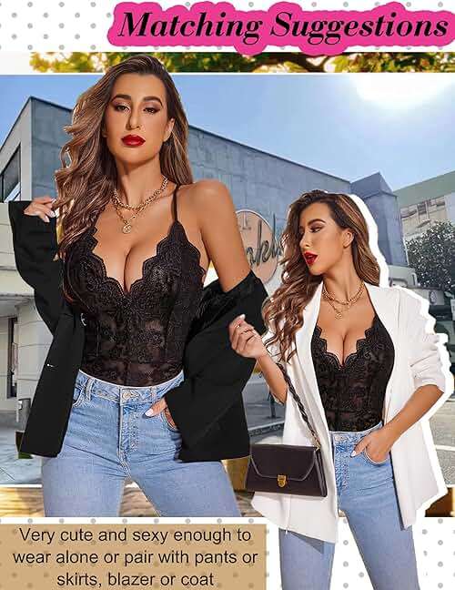 Avidlove Sexy Lingerie for Women Deep V Teddy Sheer Lace Bodysuit Snap Crotch One Piece Babydoll - Image 4