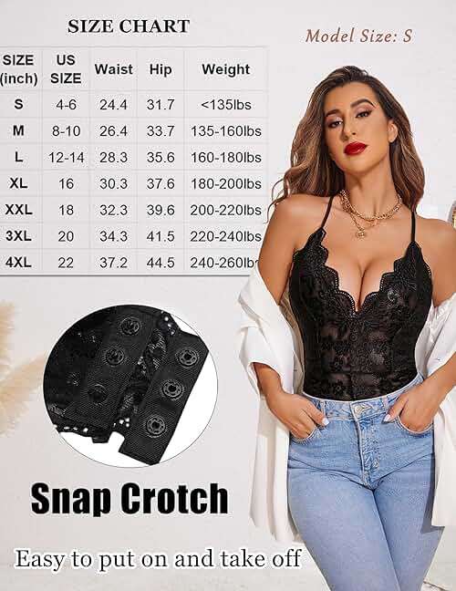 Avidlove Sexy Lingerie for Women Deep V Teddy Sheer Lace Bodysuit Snap Crotch One Piece Babydoll - Image 5