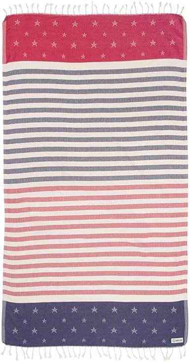 Sand Cloud Beach Towel - Sand Resistant - 100% Organic Turkish Cotton Yarn - Quick Dry Towel for Beach, Picnic, Blanket or Bath - As Seen on Shark Tank - Stars & Stripes (Red, White & Blue) - Image 1