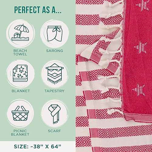 Sand Cloud Beach Towel - Sand Resistant - 100% Organic Turkish Cotton Yarn - Quick Dry Towel for Beach, Picnic, Blanket or Bath - As Seen on Shark Tank - Stars & Stripes (Red, White & Blue) - Image 4