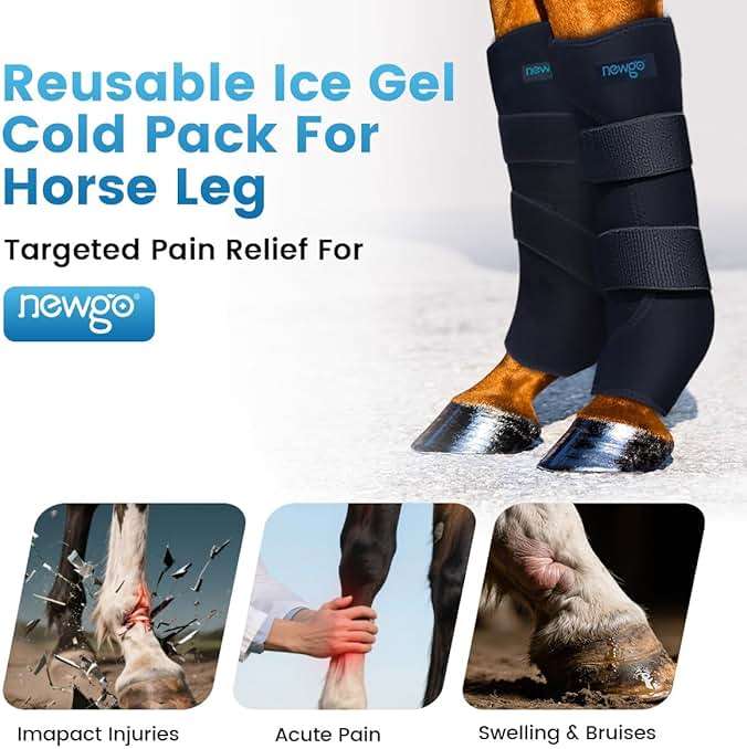 NEWGO Horse Ice Pack Reusable Horse Leg Wrap for Injury, Cooling Horse Knee Wrap Full Coverage Leg Ice Boot Cold Pack 2 Wrap with 4 Gel Packs for Knee, Legs, Boots, and Hooves - Image 2