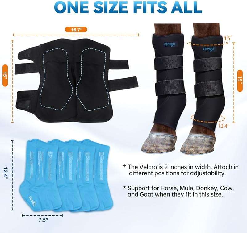 NEWGO Horse Ice Pack Reusable Horse Leg Wrap for Injury, Cooling Horse Knee Wrap Full Coverage Leg Ice Boot Cold Pack 2 Wrap with 4 Gel Packs for Knee, Legs, Boots, and Hooves - Image 5