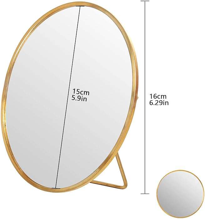 LONGSHENG - SINCE 2001 - Gold Vanity Makeup Mirror Table Desk Countertop Mirror Bathroom Shaving Make Up Mirror Home Decor-Round - Image 3