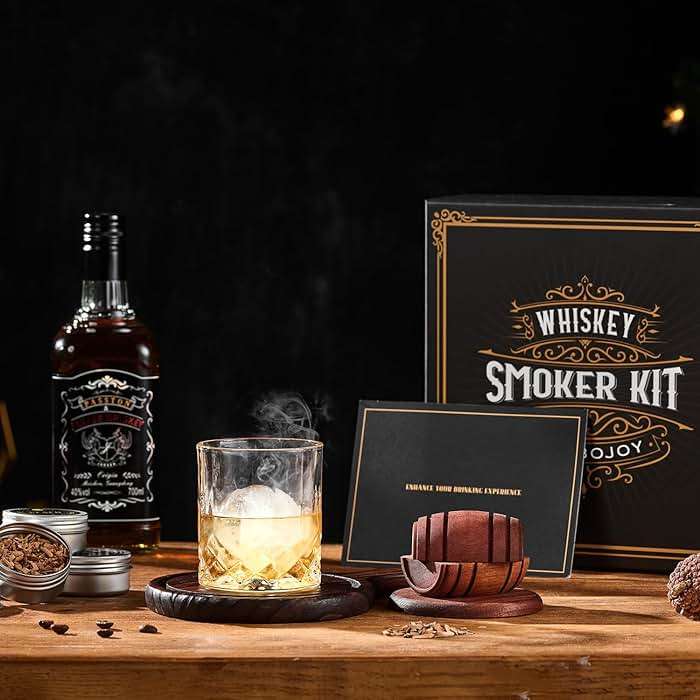 Whiskey Smoker Kit with Torch - 6 Flavors Wood Chips, 2 Glasses, 2 Ice Ball Molds - Cocktail Smoker Infuser Kit, Old Fashioned Drink Smoker Kit, Birthday Bourbon Whiskey Gifts for Men,Dad(NO Butane) - Image 4