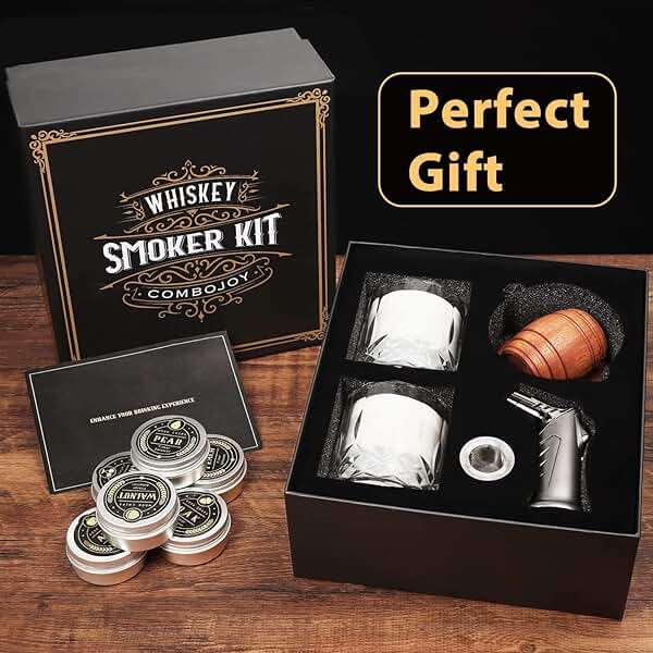 Whiskey Smoker Kit with Torch - 6 Flavors Wood Chips, 2 Glasses, 2 Ice Ball Molds - Cocktail Smoker Infuser Kit, Old Fashioned Drink Smoker Kit, Birthday Bourbon Whiskey Gifts for Men,Dad(NO Butane) - Image 8