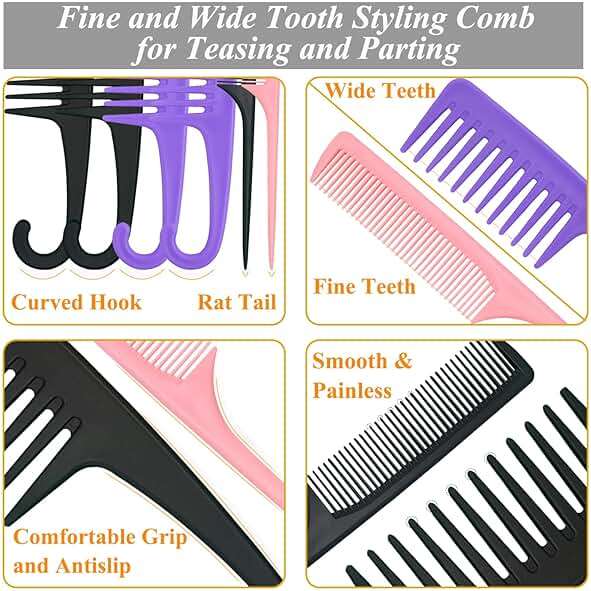 6PCS Large Wide Tooth Comb Rat Tail Comb Set, Shower Combs for Wet or Dry Hair, Premium Hair Brush Combs Detangle Curls, Detangler Comb for Detangling Wigs, Styling Curly Parting Kit for Men and Women - Image 3