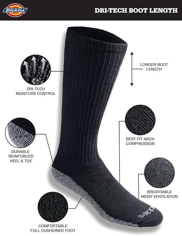 Dickies Men's Dri-Tech Moisture Control Boot-Length Socks, Available in L-XL (6, 12 Pairs) - Image 2