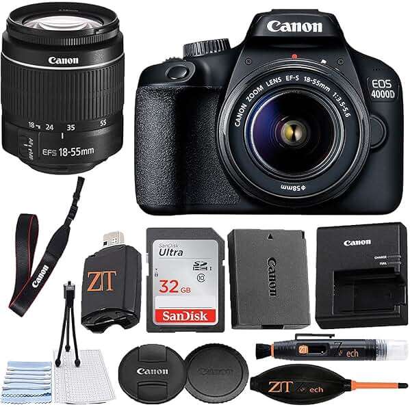 Canon EOS 4000D / Rebel T100 DSLR Camera 18-55mm Zoom Lens + ZeeTech Accessory Bundle with SanDisk 32GB Memory Card, Cleaning Starter Kit, High Speed Memory Card Reader (Renewed) - Image 1